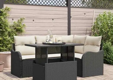 Set de sofa grădină cu 5 piese și perne Negru Poliratăn - 1/5