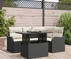 Set de sofa grădină cu 5 piese și perne Negru Poliratăn