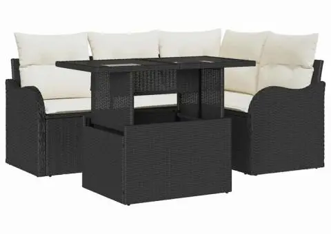 Set de sofa grădină cu 5 piese și perne Negru Poliratăn - 2/5