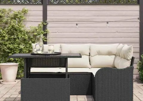 Set de sofa grădină cu 5 piese și perne Negru Poliratăn - 3/5