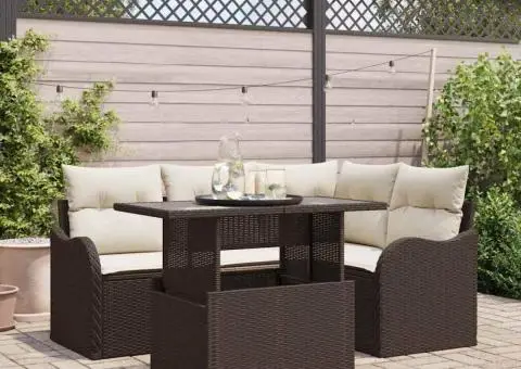 Set Sofa Grădină 5 Piese cu Pernă Maro Ratan Poli - 1/5