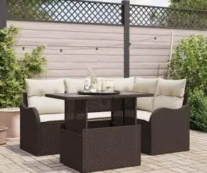 Set Sofa Grădină vidaXL 5 Piese cu Pernă Maro Ratan Poli