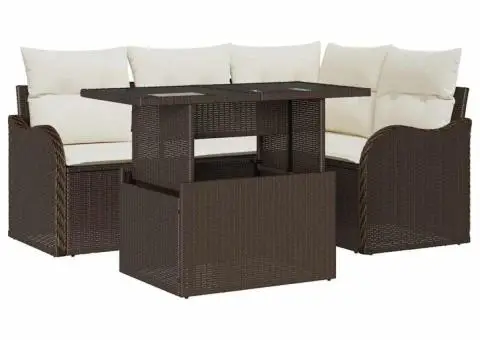Set Sofa Grădină 5 Piese cu Pernă Maro Ratan Poli - 2/5