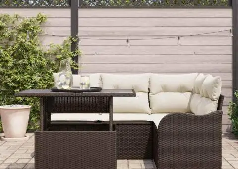 Set Sofa Grădină 5 Piese cu Pernă Maro Ratan Poli - 3/5