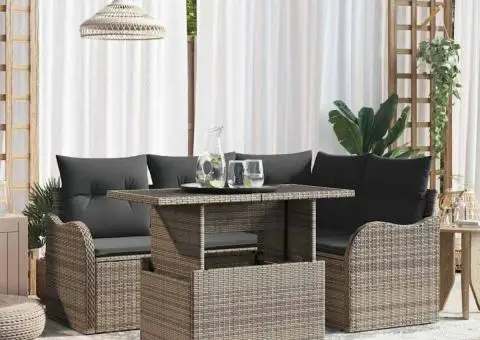 Set de canapea de grădină cu 5 piese și perne gri din poliratan - 1/5