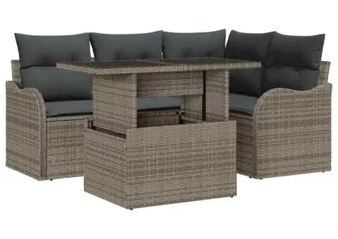 Set de canapea de grădină cu 5 piese și perne gri din poliratan - 2/5