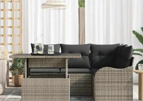 Set de canapea de grădină cu 5 piese și perne gri din poliratan - 3/5