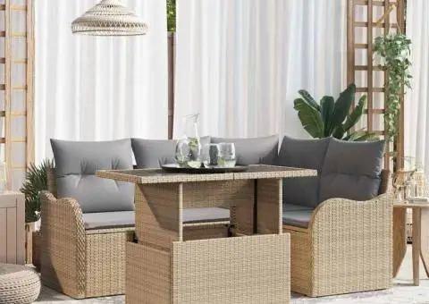 Set Canapea Grădină 5 Piese cu Perne Bej Ratan Polimer - 1/5