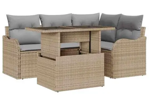 Set Canapea Grădină 5 Piese cu Perne Bej Ratan Polimer - 2/5