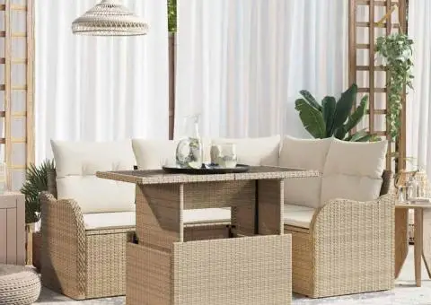 Set de Sofa de Grădină 5 Piese cu Perne Bej Ratan Poli - 1/5