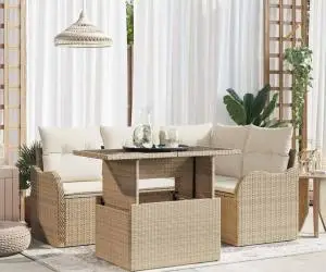 Set de Sofa de Grădină vidaXL 5 Piese cu Perne Bej Ratan Poli