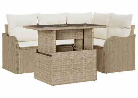 Set de Sofa de Grădină 5 Piese cu Perne Bej Ratan Poli - 2/5