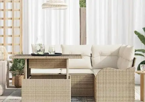 Set de Sofa de Grădină 5 Piese cu Perne Bej Ratan Poli - 3/5