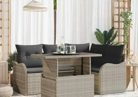 Set de Canapea pentru Grădină cu 5 Piese și Pernuțe Gri Deschis din Ratan Polimer - 1/5