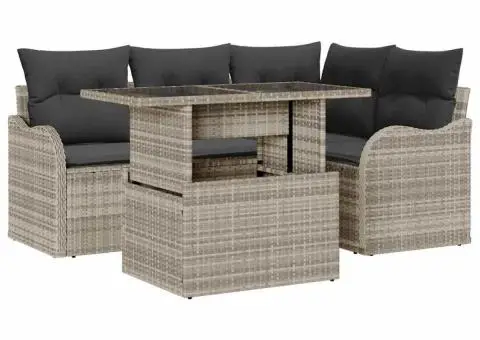 Set de Canapea pentru Grădină cu 5 Piese și Pernuțe Gri Deschis din Ratan Polimer - 2/5