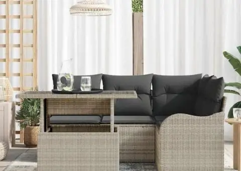 Set de Canapea pentru Grădină cu 5 Piese și Pernuțe Gri Deschis din Ratan Polimer - 3/5