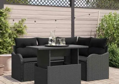 set canapea cu 5 piese și perne din ratan poliester negru - 1/5