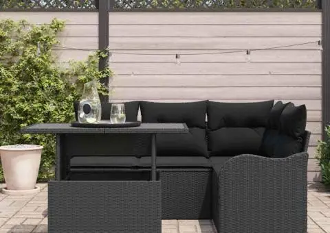 set canapea cu 5 piese și perne din ratan poliester negru - 3/5