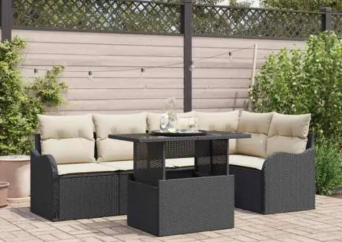 Set Sofă Grădină cu Perne 6 Piese Negru Ratan Poli - 1/5