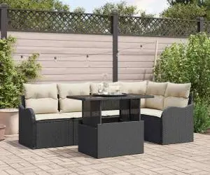 Set Sofă Grădină cu Perne 6 Piese Negru Ratan Poli