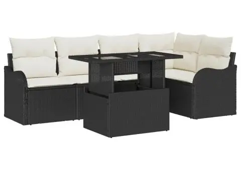 Set Sofă Grădină cu Perne 6 Piese Negru Ratan Poli - 2/5