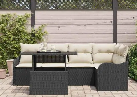 Set Sofă Grădină cu Perne 6 Piese Negru Ratan Poli - 3/5