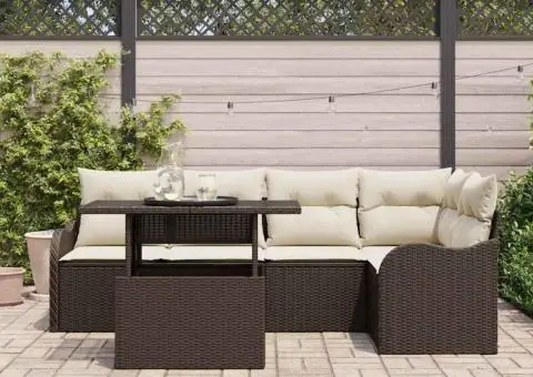 Set canapea grădină cu perne maro din ratan sintetic - 3/5