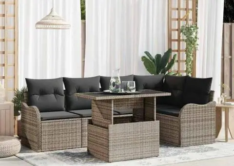 Set canapea 6 piese grădină cu perne ratan gri - 1/5