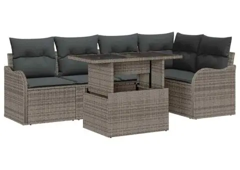 Set canapea 6 piese grădină cu perne ratan gri - 2/5