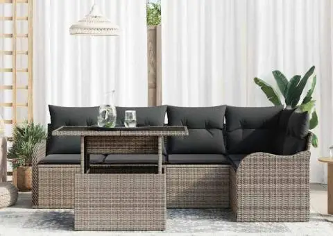 Set canapea 6 piese grădină cu perne ratan gri - 3/5