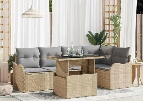 Set Sofale Grădină 6 Piese cu Perne Bej Ratan Polivalent - 1/5