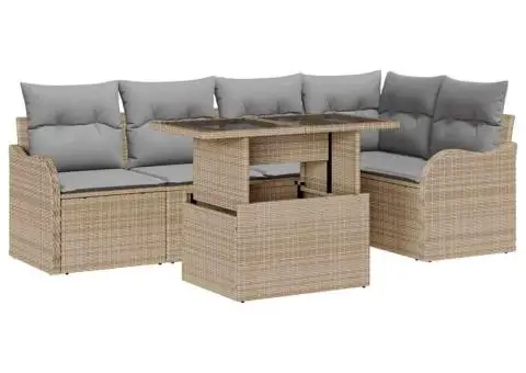 Set Sofale Grădină 6 Piese cu Perne Bej Ratan Polivalent - 2/5