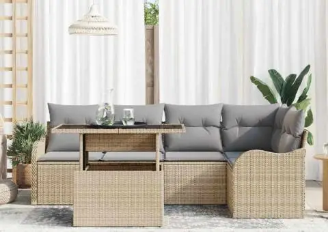 Set Sofale Grădină 6 Piese cu Perne Bej Ratan Polivalent - 3/5