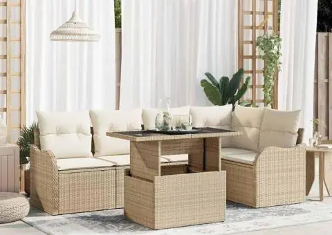 Set de Canapea de Grădină cu Perne Bej Ratan Polietilenă - 1/5