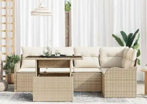 Set de Canapea de Grădină cu Perne Bej Ratan Polietilenă - 3/5