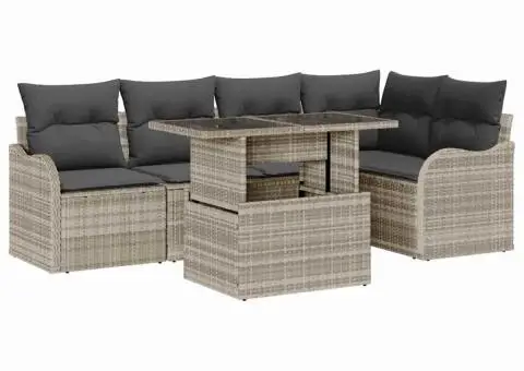 Set Canapea Grădină 6 Piese cu Perne Gri Deschis din Ratan Poli - 2/5