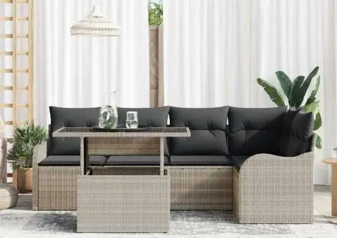 Set Canapea Grădină 6 Piese cu Perne Gri Deschis din Ratan Poli - 3/5