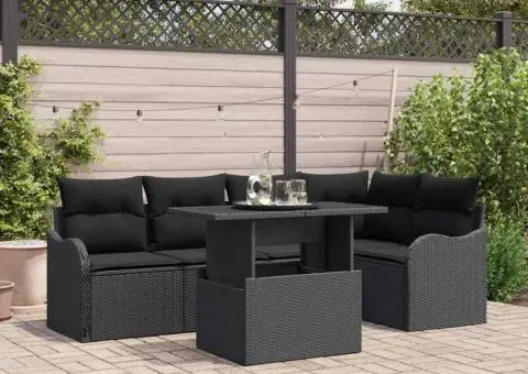 Set canapea 6 piese grădină cu perne poliratan negru - 1/5