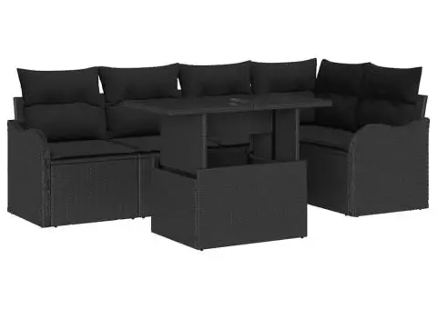 Set canapea 6 piese grădină cu perne poliratan negru - 2/5