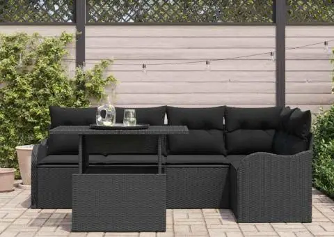 Set canapea 6 piese grădină cu perne poliratan negru - 3/5