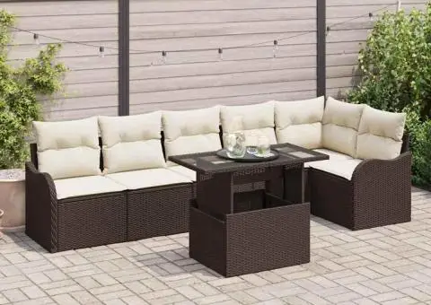 Set canapele grădină cu perne maro din poli ratan - 1/5