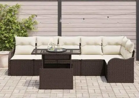 Set canapele grădină cu perne maro din poli ratan - 3/5