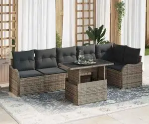 Set de Sofa de Grădină vidaXL 7 Piese cu Perne Gri Poliratan