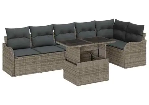 Set de Sofa de Grădină 7 Piese cu Perne Gri Poliratan - 2/5