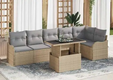 Set de canapele de grădină cu perne bej din ratan polimer - 1/5