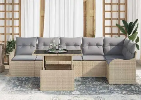 Set de canapele de grădină cu perne bej din ratan polimer - 3/5