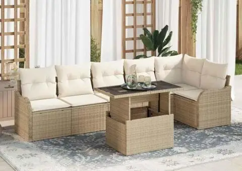 Set de canapea de grădină 7 piese cu pernuțe Bej Ratan Poli - 1/5