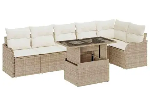 Set de canapea de grădină 7 piese cu pernuțe Bej Ratan Poli - 2/5