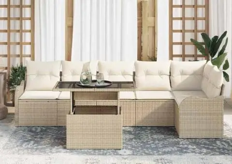 Set de canapea de grădină 7 piese cu pernuțe Bej Ratan Poli - 3/5