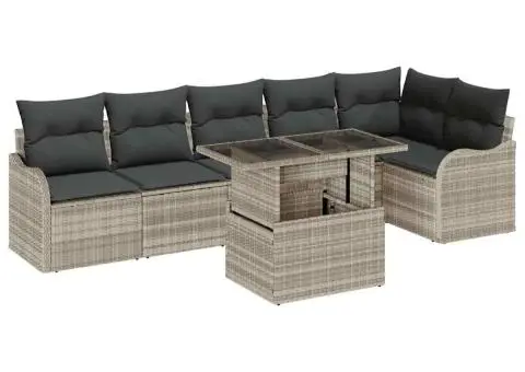 Set 7 piese canapele grădină cu perne gri deschis din ratan poli - 2/5